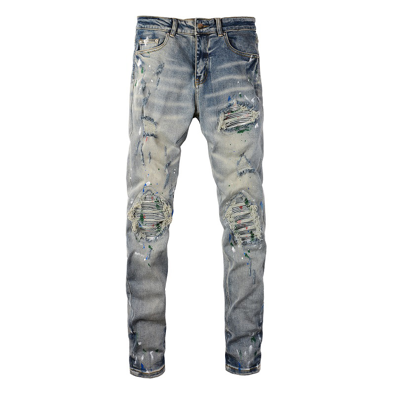 AMR jeans AMR pants torn jeans MX12高街破洞泼墨牛仔裤子
