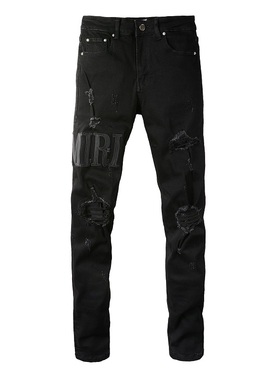 AMR jeans AMR pants torn jeans MX12高街破洞黑色牛仔裤子