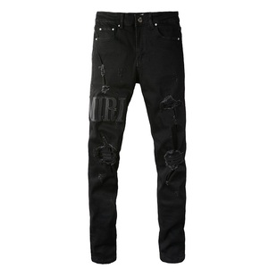 MX12高街破洞黑色牛仔裤 AMR torn pants 子 jeans