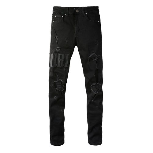 AMR jeans AMR pants torn jeans MX12高街破洞黑色牛仔裤子
