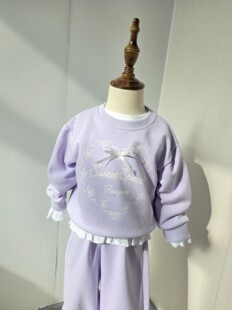 韩版童装女童三件甜美套装春季新款纯棉打底衫卫衣卫裤爱心蝴蝶结