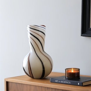 法式高级感玻璃花瓶复古摆件客厅插花大号水培器皿中古玄关装饰品