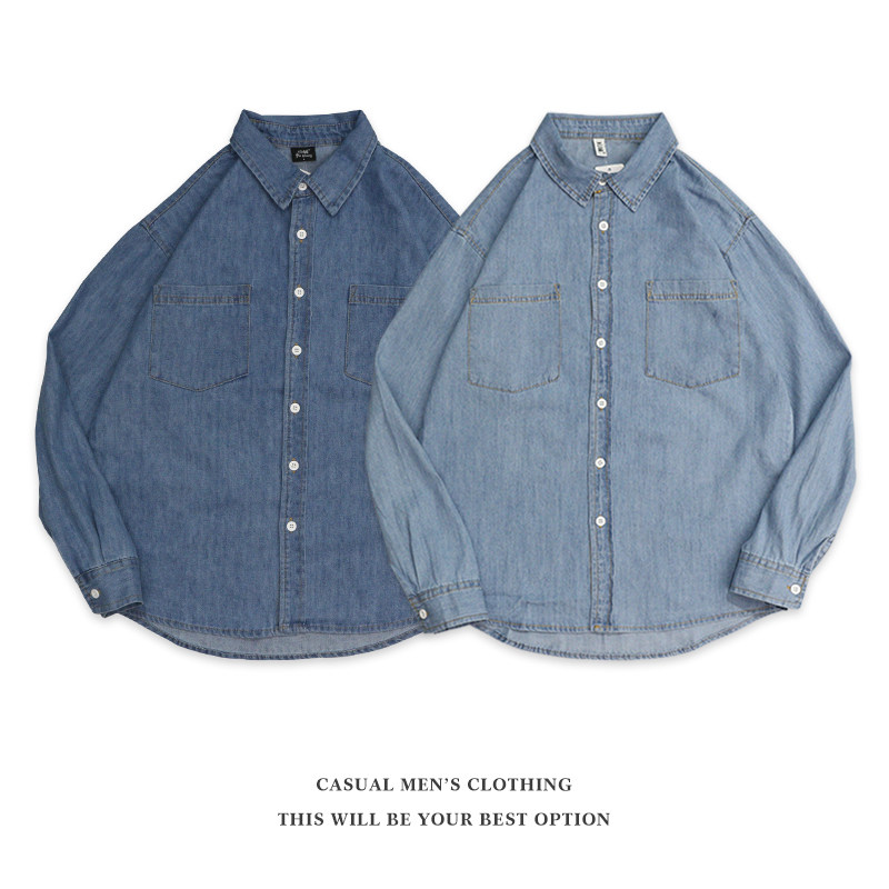 水洗棉长袖牛仔衬衫男内搭春夏季复古做旧薄款外套情侣衬衣男女装,男装,衬衫,淘宝优惠券,粉丝福利购,淘宝优惠卷
