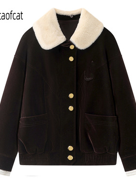 预2025年冬新款千金丝绒短款羽绒服廓形休闲夹克外套LF25D51DC141