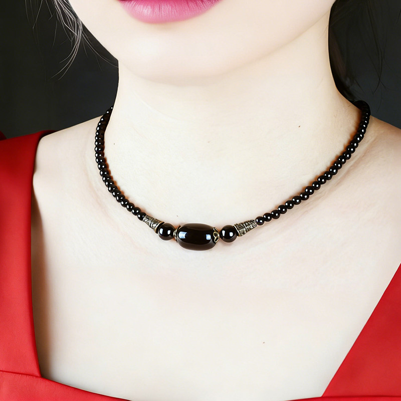黑玛瑙锁骨链甲状腺术后遮挡疤痕项链女款百搭复古脖子饰品颈链