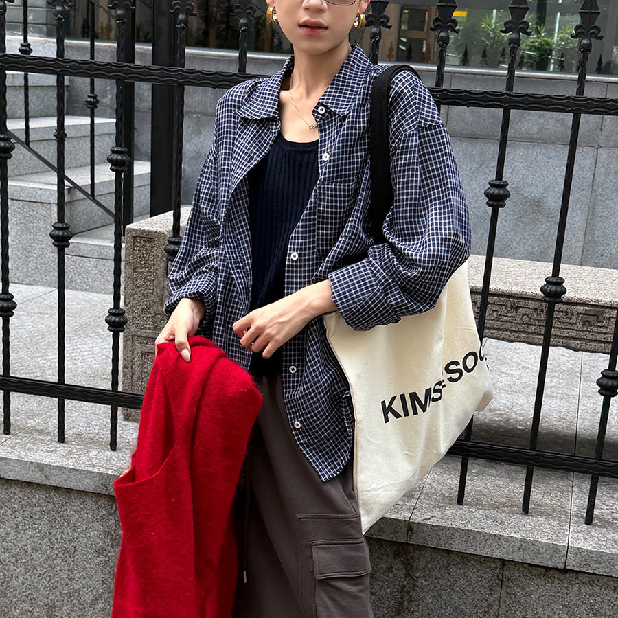 天丝亚麻韩系格子衬衫外套女2026复古长袖衬衣设计感慵懒衬衣