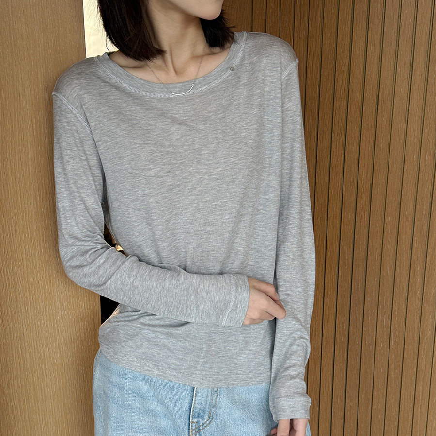 春新款软糯打底衫女2026天丝面膜长袖T恤薄款针织衫外穿上衣