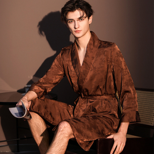 睡衣男女同款春夏季冰丝绸睡袍高级感提花缎面晨袍浴袍外袍家居服