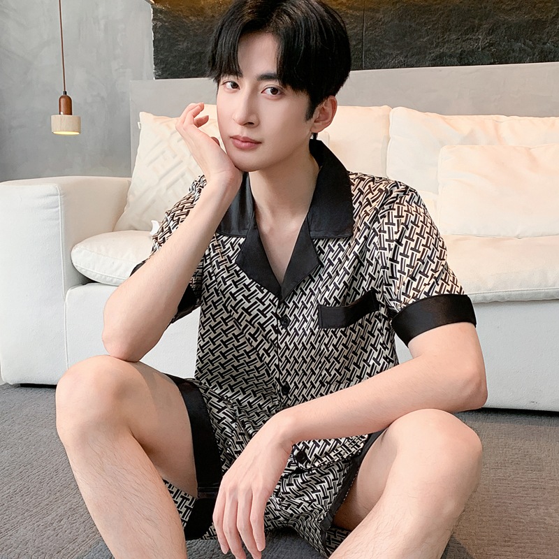 男士夏季冰丝短袖睡衣