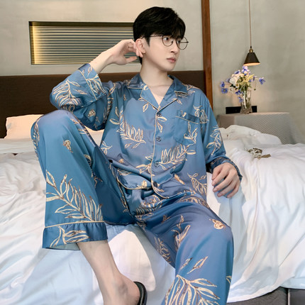 新款睡衣男士春秋款冰丝长袖秋冬季丝绸男款家居服中年人夏天套装
