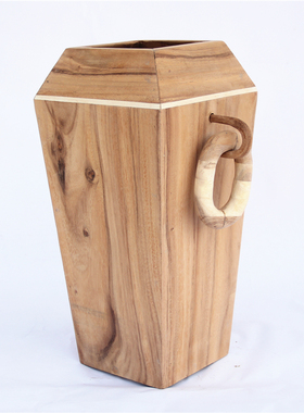 厂家销售原创手工制作胡桃木方形装饰花瓶花器家居桌面摆件工艺品