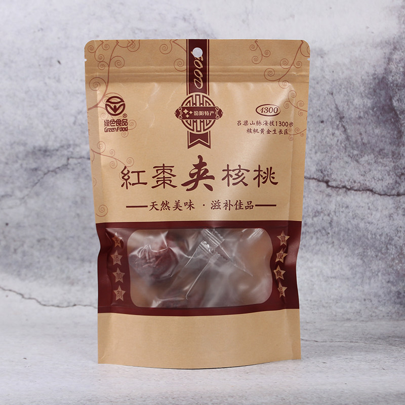 枣夹核桃现货袋子汾阳特产红枣袋牛皮纸自封袋开窗覆膜自立袋