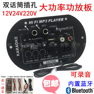 双话筒插孔蓝牙12v24v220v6寸8寸10寸K歌低音炮芯 1010功放板 包邮