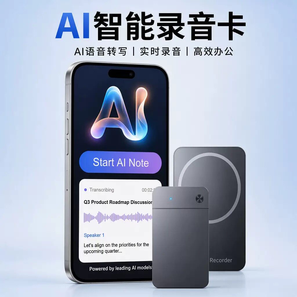 Ai智能录音卡智能转录gpt磁吸翻译神器ai总结录音voice recorder