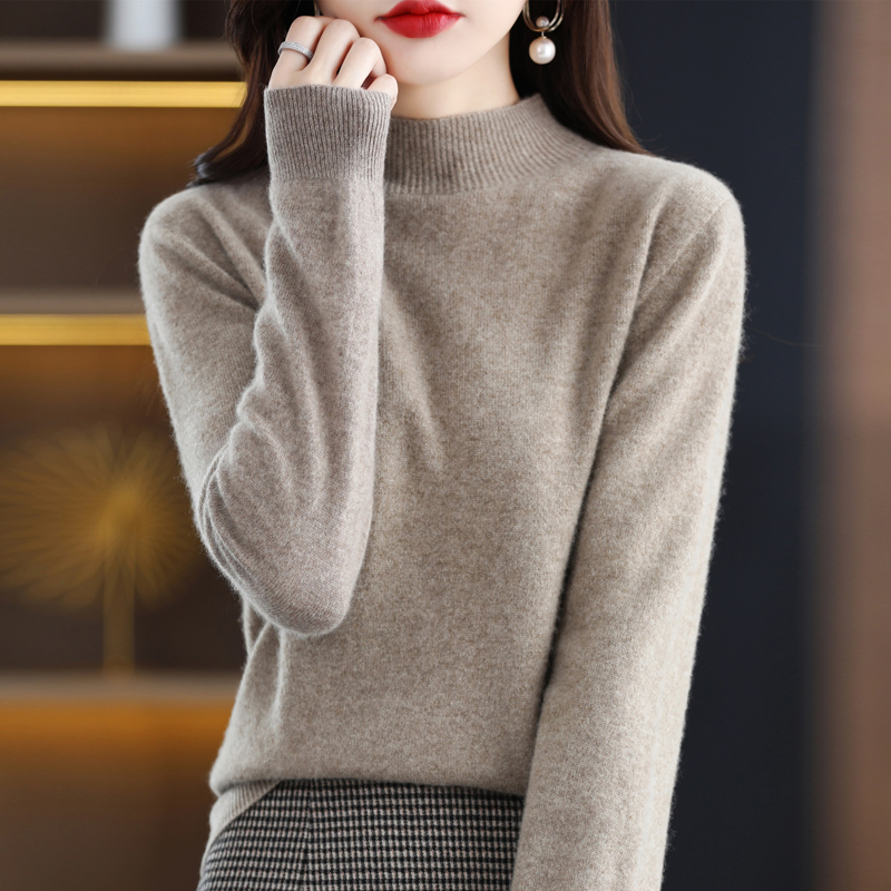 百搭半高领针织衫女加厚打底毛衣套头秋冬款