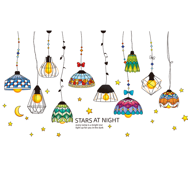 琉璃彩灯装饰墙面贴纸客厅公寓房间布置温馨墙贴自粘背景墙贴画