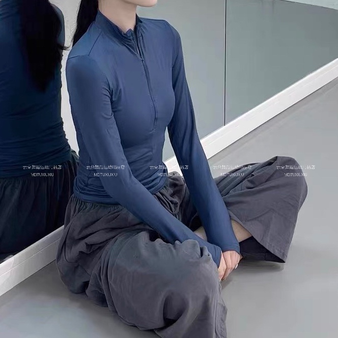 现代舞蹈瑜伽练功服女式紧身长袖上衣拉链表演训练瑜伽艺考运动女