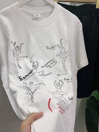 舞蹈现代舞练功服t恤上衣插画设计芭蕾印花宽松舞蹈服纯棉T恤男女