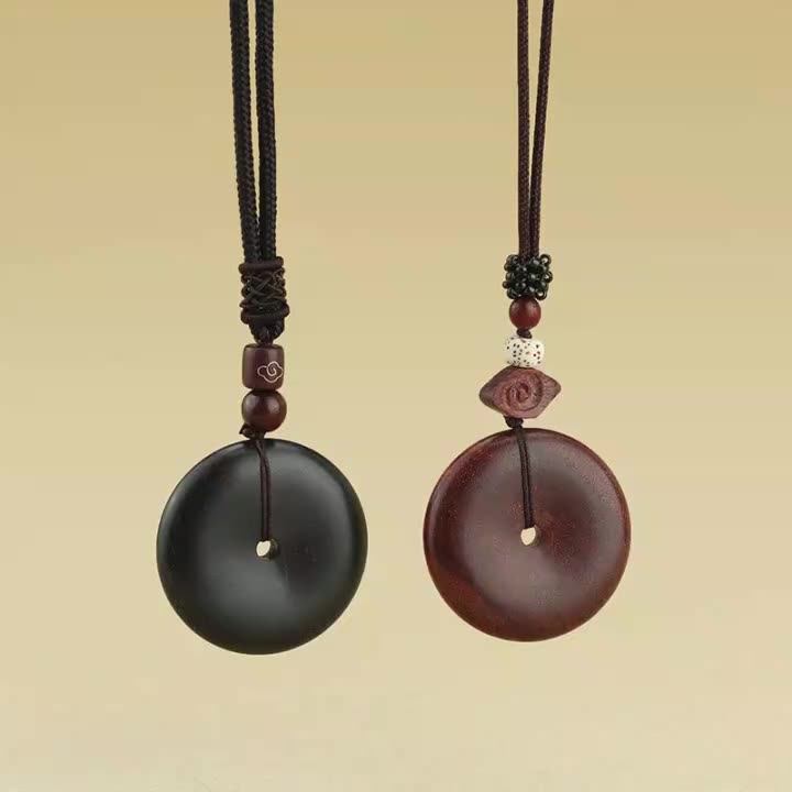 小叶紫檀平安扣吊坠原创项链女新中式木质长款男女百搭复古毛衣链