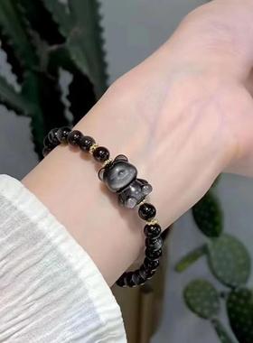 天然银耀石小熊手链女礼物