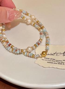 双层叠戴彩色串珠手链寿山石轻奢