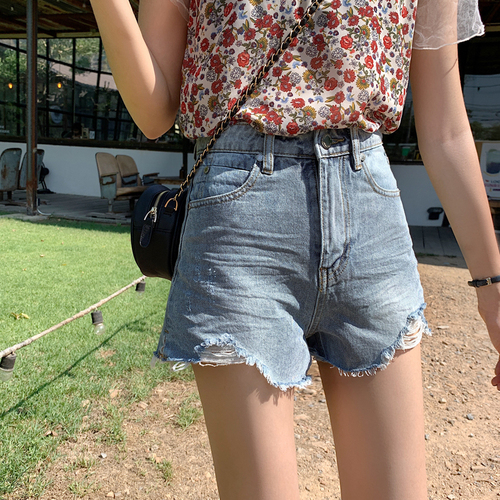 Real-price fashionable irregular fur-trimmed Jeans Shorts