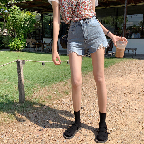 Real-price fashionable irregular fur-trimmed Jeans Shorts