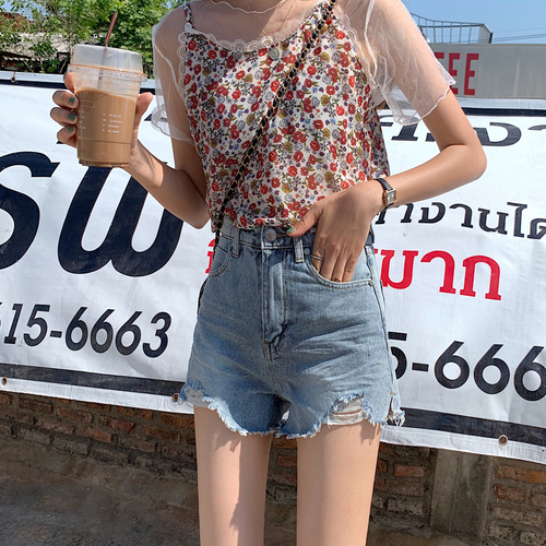 Real-price fashionable irregular fur-trimmed Jeans Shorts