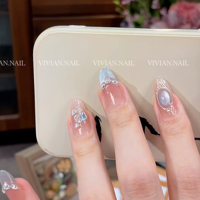 春夏高级蓝色猫眼宝石清冷穿戴甲