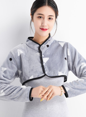 秋冬法兰绒长袖保暖女护肩中老年睡觉防寒护颈椎肩周产妇月子坎肩