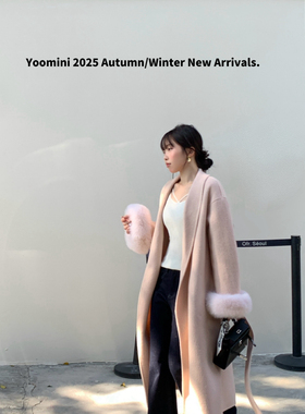 YOOMINI-长大衣2025冬羊毛外套(配可拆卸真狐狸毛袖)