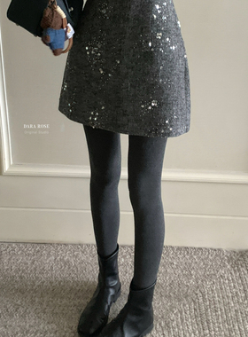 DARA ROSE-小香风灰色重工亮片时尚气质高腰显瘦A字包臀半身裙