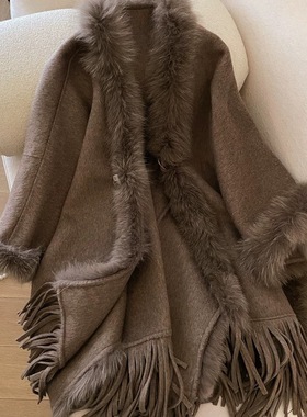 TOO家-长款高级感时髦羊毛外套(配狐狸毛毛领可拆卸)