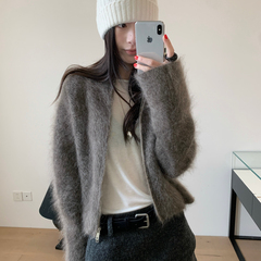 TABLE-领可翻领拉链开衫马海毛毛衣外套内搭针织开衫