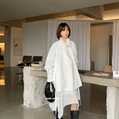 IMISS-春上新韩标高品质翻领双排扣宽松风衣(配腰带)