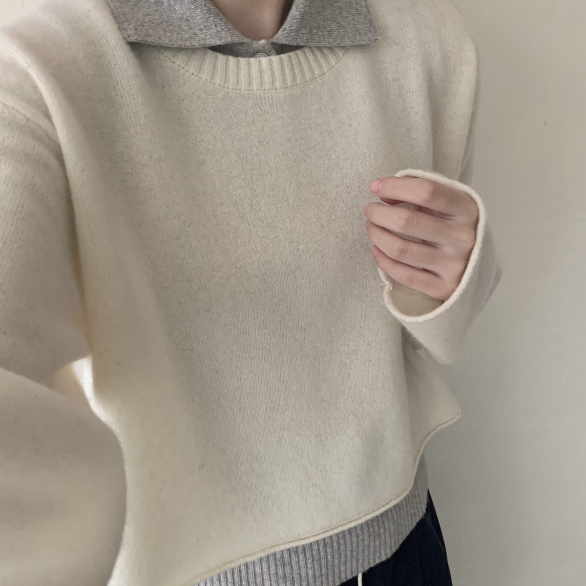 MUUTIS牧缇-常通勤两件套翻领贝熊绒毛衣+针织衫套装