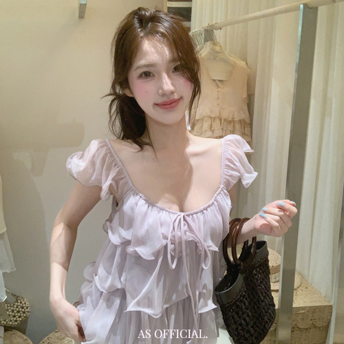 AS OFFICIAL-今夏氛围感浪漫飘逸层层荷叶边小衫(不含下装+包包)