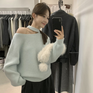 MISS密思家 年会战袍小女人～氛围感拉满up～露肩亮片挂脖保暖毛