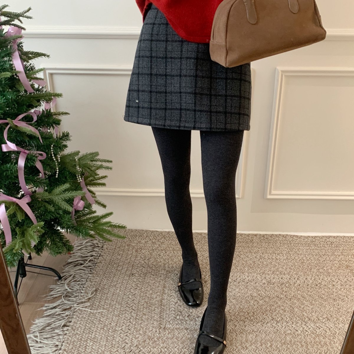 芭妮Bonnet-节日感小裙子.复古格子毛呢短裙加厚半身裙(有内衬)