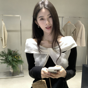 圣诞氛围感拼纱蝴蝶结薄绒小衫