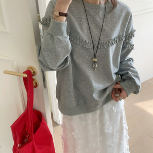 OMELET蛋卷-26年早春韩系简约百搭减龄圆领拼花边卫衣