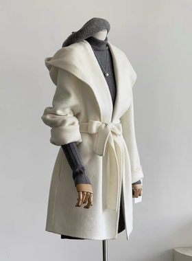 TOO家-大衣女斗篷款小个子浴袍宽松羊毛外套(配腰带)