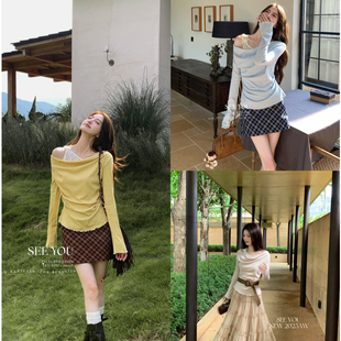 SEE YOU 主义美学蕾丝拼接立体蝴蝶木耳边设计感百搭爆款 针织小衫