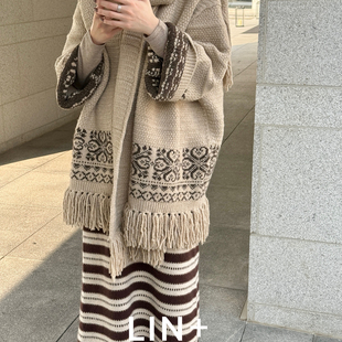 不可拆围巾 领保暖毛衣 花流苏斗篷重工围裹式 LIN