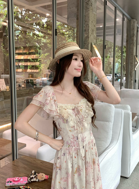 AS OFFICIAL-之恋美丽好气色live级灵动感碎花蕾丝花边绑带连衣裙
