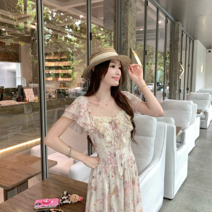 AS OFFICIAL-之恋美丽好气色live级灵动感碎花蕾丝花边绑带连衣裙
