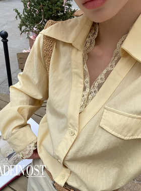 MADEIN OST-26年早春首发空气感轻法式蕾丝拼接衬衫