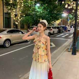 纯欲挂脖扎染印花度假吊带小衫 FEI 新款 MAO 韩系甜美夏季
