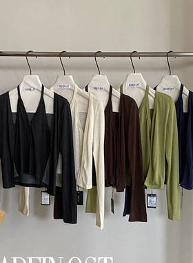 MADEIN OST-26年早春轻薄V领假两件针织长袖T恤