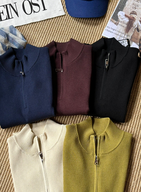 MADEIN OST-美式复古小立领拉链短袖针织衫